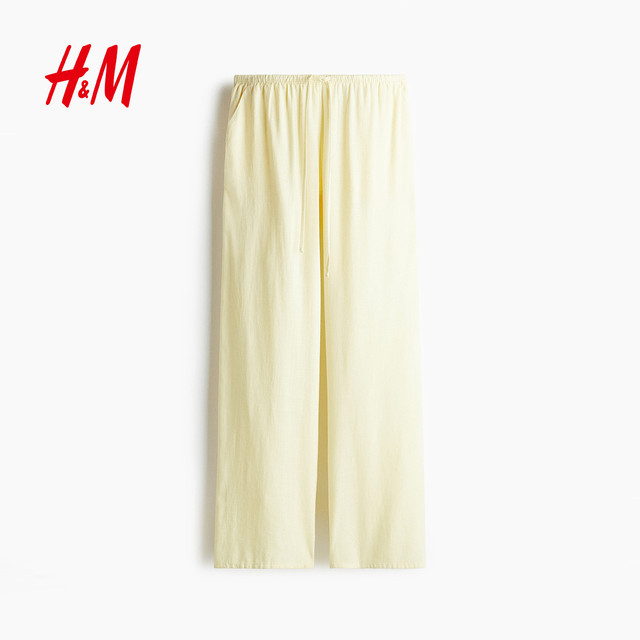 HM ກາງເກງກາງເກງຂອງແມ່ຍິງ summer drawstring ວ່າງ linen ປະສົມ pants ບາດເຈັບແລະ 1261667