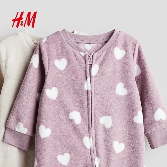 HM童装男婴女婴家居服2件装秋季抓绒长袖长裤拉链连体睡衣1177804