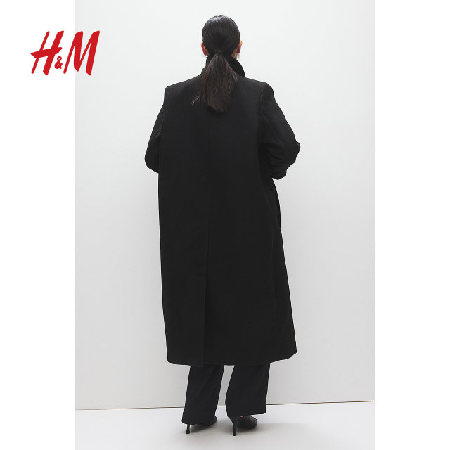 HM women's woolen jacket for winter warm long thickened temperament long coat Lao Qianfeng wind wind coat 1240720