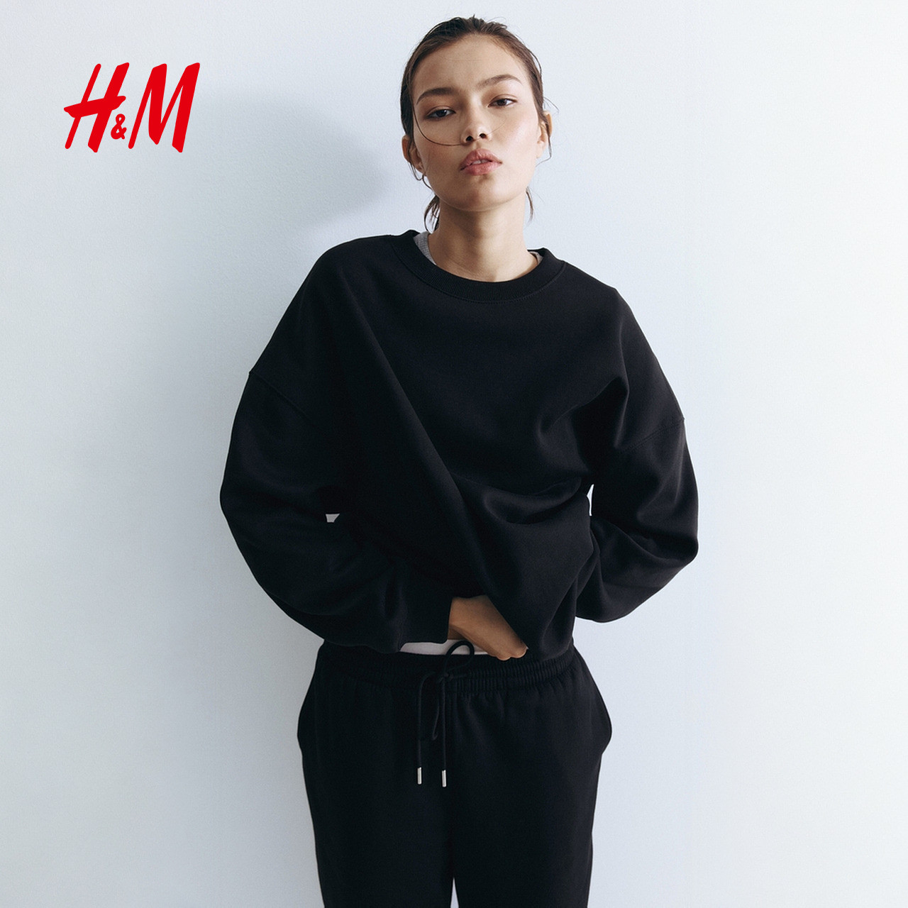 HM女装miu系卫衣冬季圆领加绒落肩长袖宽松美式套头上衣1243667,淘宝优惠券,粉丝福利购,淘宝优惠卷