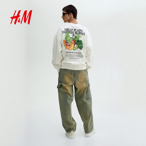 HM男装女装卫衣2025年冬季情侣装棉质立领套头宽松上衣1048152 - 图1