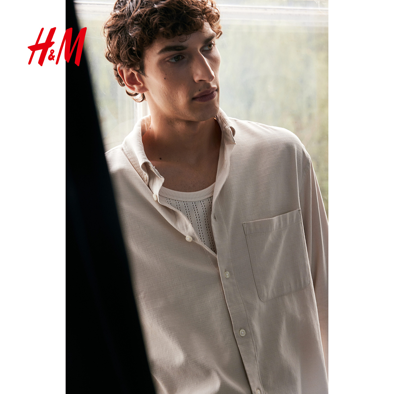 HM男装衬衫秋季新款翻领纹理感长袖衬衣休闲薄外套上衣1251263 - 图2