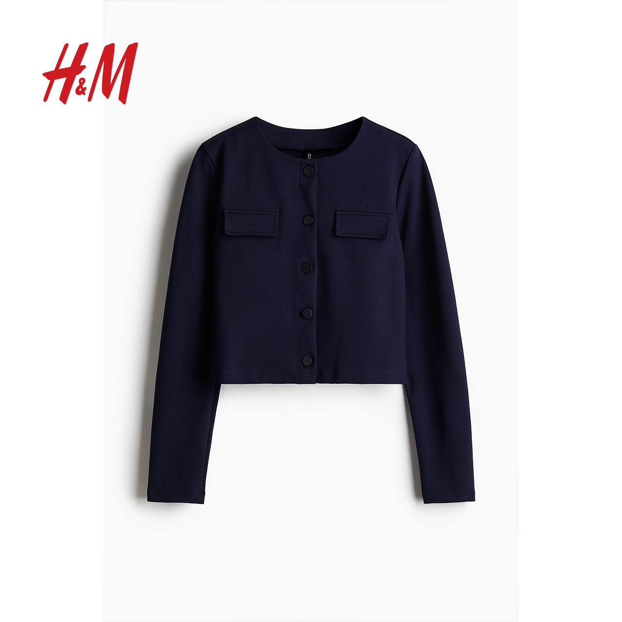 HM女装短外套冬季长袖翻盖口袋装饰长袖短开衫1259414,淘宝优惠券,粉丝福利购,淘宝优惠卷