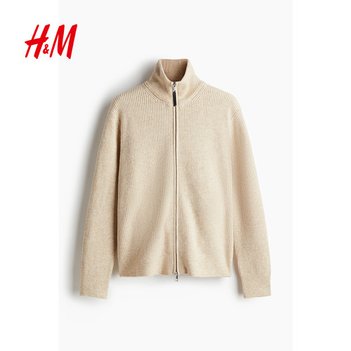 HM男装针织衫冬季时尚标准版型罗纹针织开衫1232055 - 图0