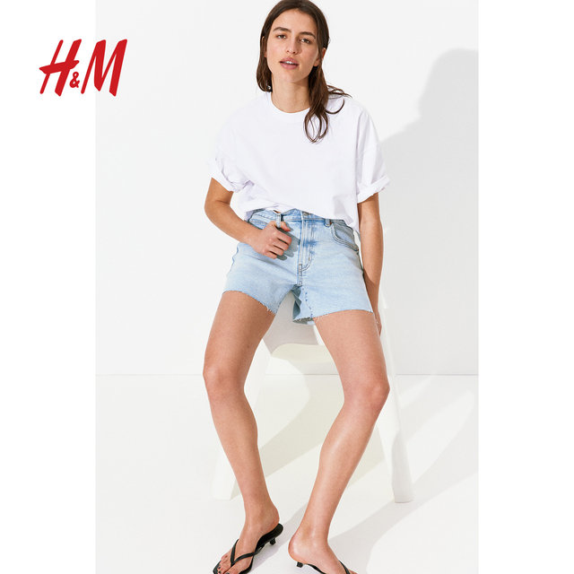 HM women's jeans summer high-waist straight trend casual raw edge lazy fashionable hot girl shorts 1220489