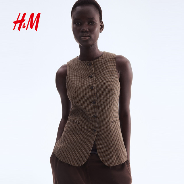 HM Women's Vest Summer Round Neck Commuting Business Professional Sleeveless Slim Long Round Neck Vest 1288094