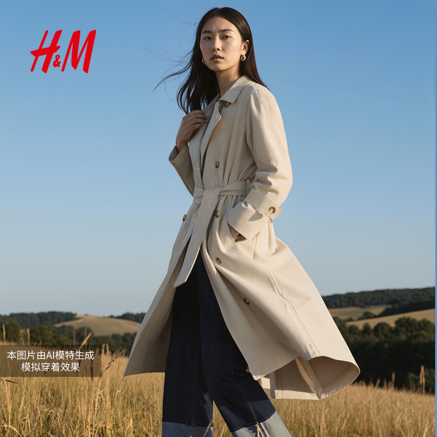 HM女装风衣2025秋季新款洋气长款英伦风轻便舒适外套大衣1000021 - 图0