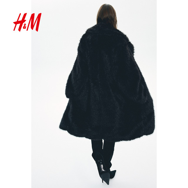 HM women's woolen coat winter warm imitation fur mid-length velvet coat woolen coat 1101014