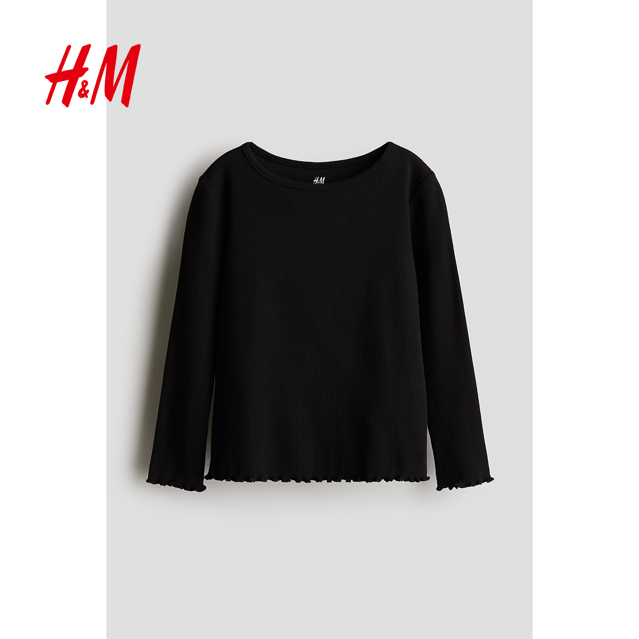 HM童装儿童女童T恤秋洋气打底衫圆领长袖柔软罗纹内搭上衣1212699 - 图2
