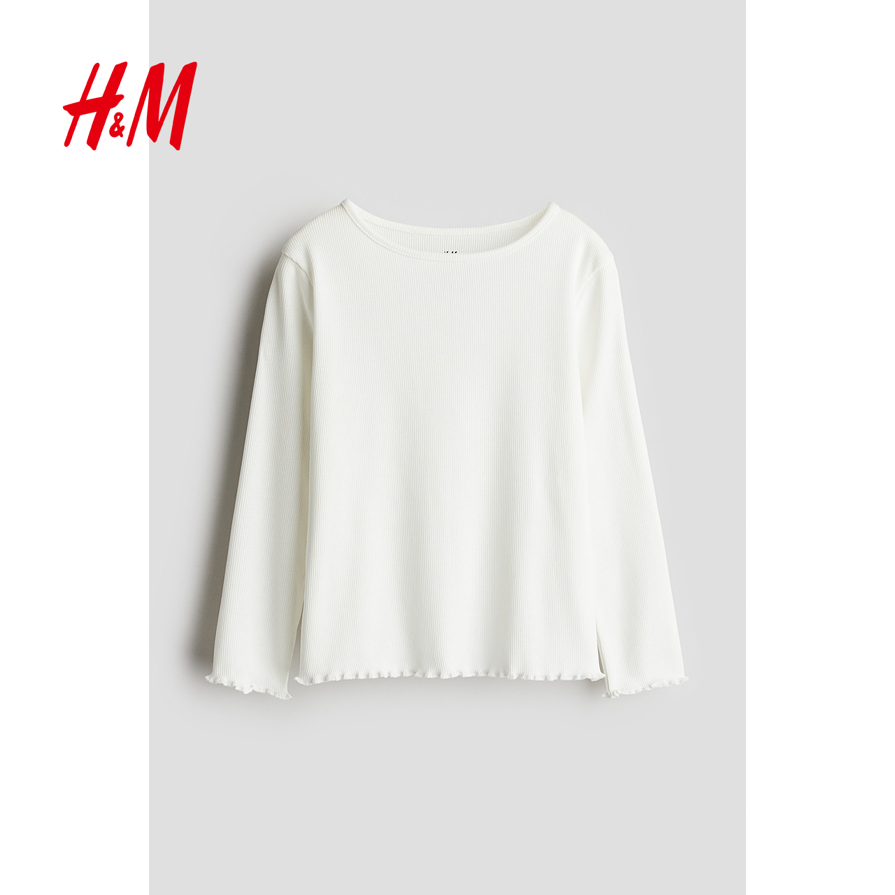 HM童装儿童女童T恤秋洋气打底衫圆领长袖柔软罗纹内搭上衣1212699 - 图1