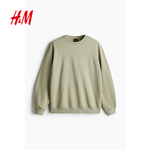 HM men's and women's sweatshirts autumn and winter plus velvet American couple round neck dropped shoulder sleeves loose pullover 0970818