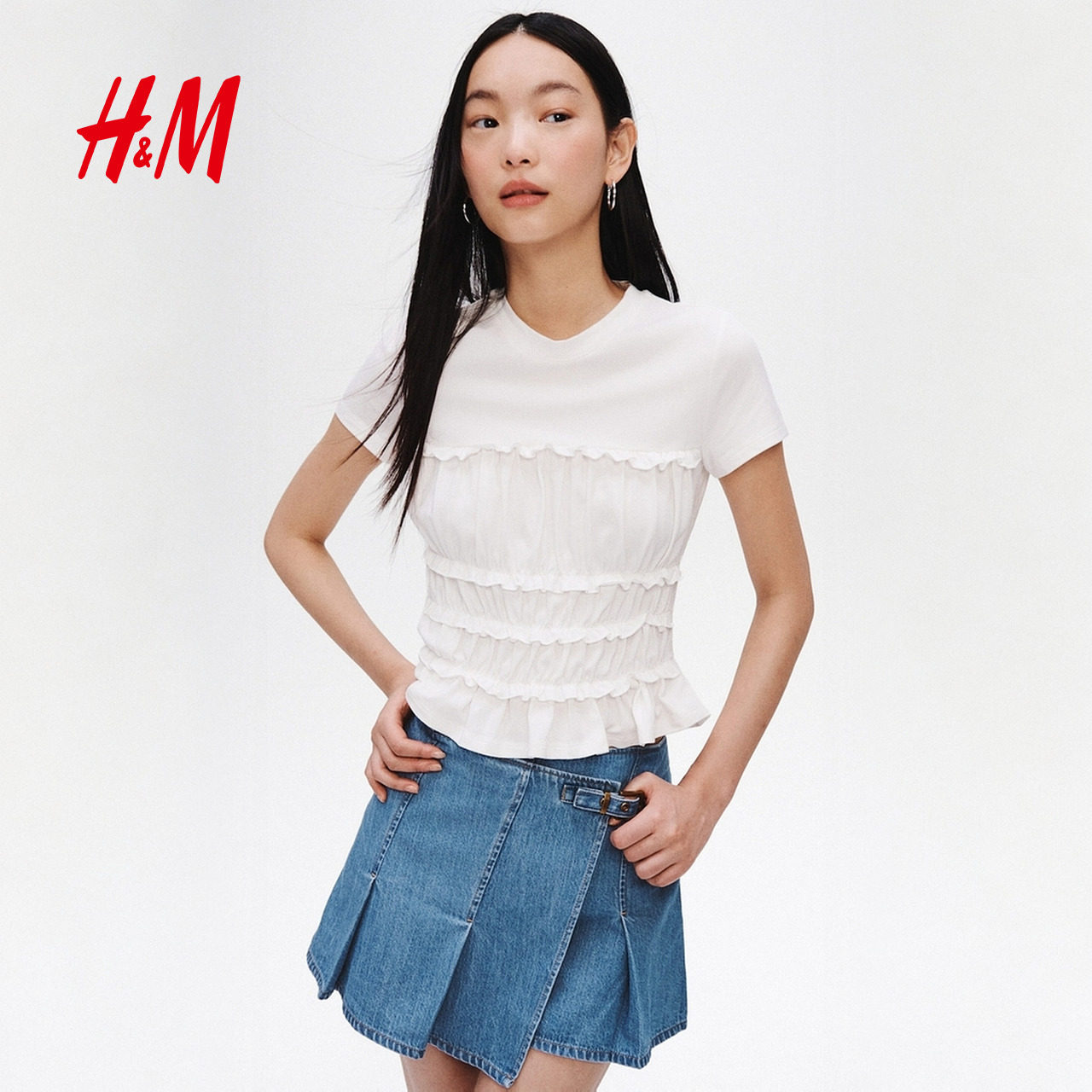 【新年系列】HM女装裤子围裹式丹宁牛仔时尚休闲短裙裤1324104,淘宝优惠券,粉丝福利购,淘宝优惠卷