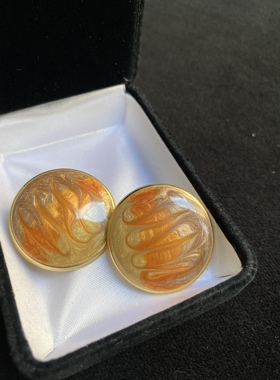 Vintage秋日暮色手工艺术珐琅圆形耳钉防过敏耳环黄昏手绘珐琅
