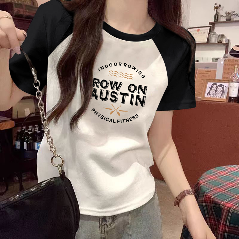 拼接撞色棕色纯棉短袖t恤女夏新款上衣宽松大码女装宽松显瘦小衫 - 图0