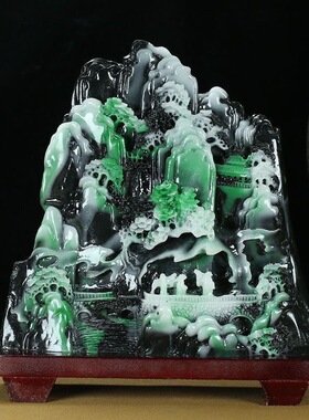 玉石山水摆件翡翠芙蓉石工艺品奇石原石石雕居家办公乔迁送礼