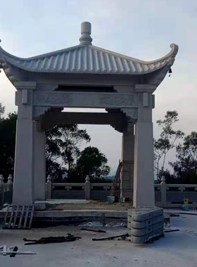 石亭子户外园林庭院大理石六角中式花岗岩麻石亭子石雕石凉亭定制