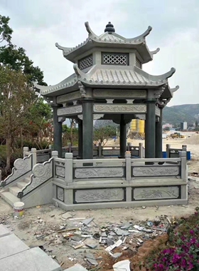 石雕亭子园林古建庭院公园广场单双层凉亭青石花岗岩石雕凉亭中式