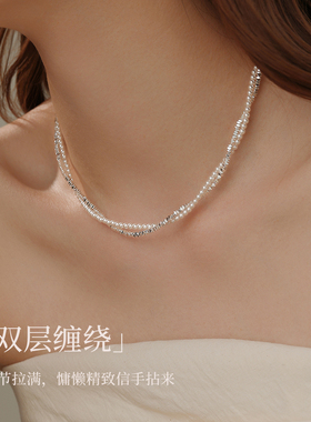 饰悟银饰碎银子珍珠项链锁骨链女