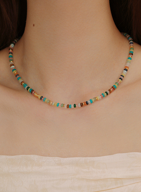 饰悟夏日多巴胺天然石串珠锁骨链