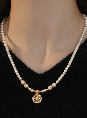 饰悟沙金太阳图腾珍珠项链高级感