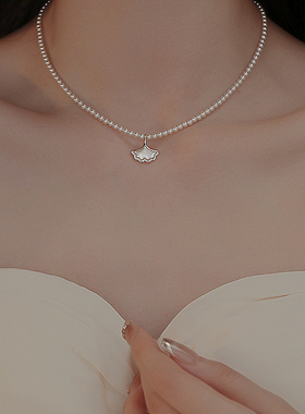 饰悟施家珍珠银杏叶项链轻奢小众