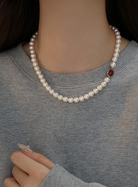 饰悟玛瑙锁骨链女珍珠项链