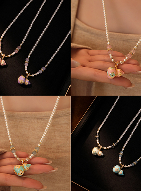 秋冬毛衣链长款珍珠项链滴釉葫芦轻奢小众新中式天然石串珠配饰女