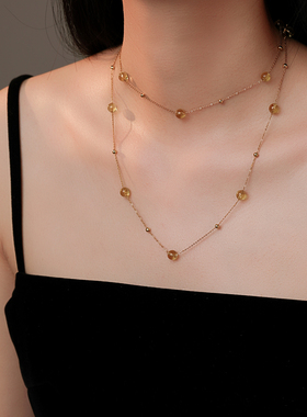 黄水晶满天星项链颈链长毛衣链