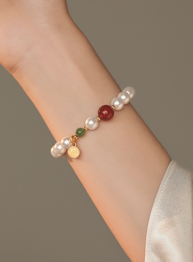 新中式红玛瑙珍珠手链招财手串女