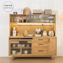Full Solid Wood White Oak Dining Side Cabinet Day Style Small Family Cherry Wood Cupboards Storage Hu Peach Wood Restaurant Side Cabinet Wine Cabinet