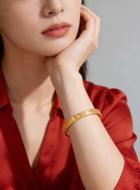 古法沙金手镯爆闪碎冰冰实心素圈镯子高级感仿黄金色久不掉色首饰