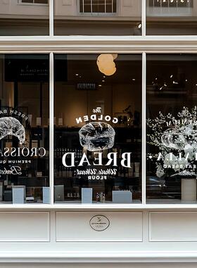 文艺简约面包图案白色涂鸦网红面包店甜品店咖啡馆玻璃装饰贴画