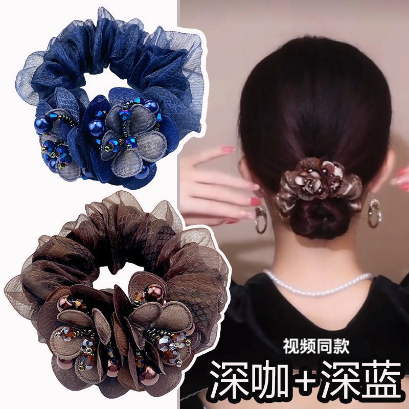 头花丸子头妈妈发圈气质发圈2024网红高级感发饰扎头发的皮筋女夏
