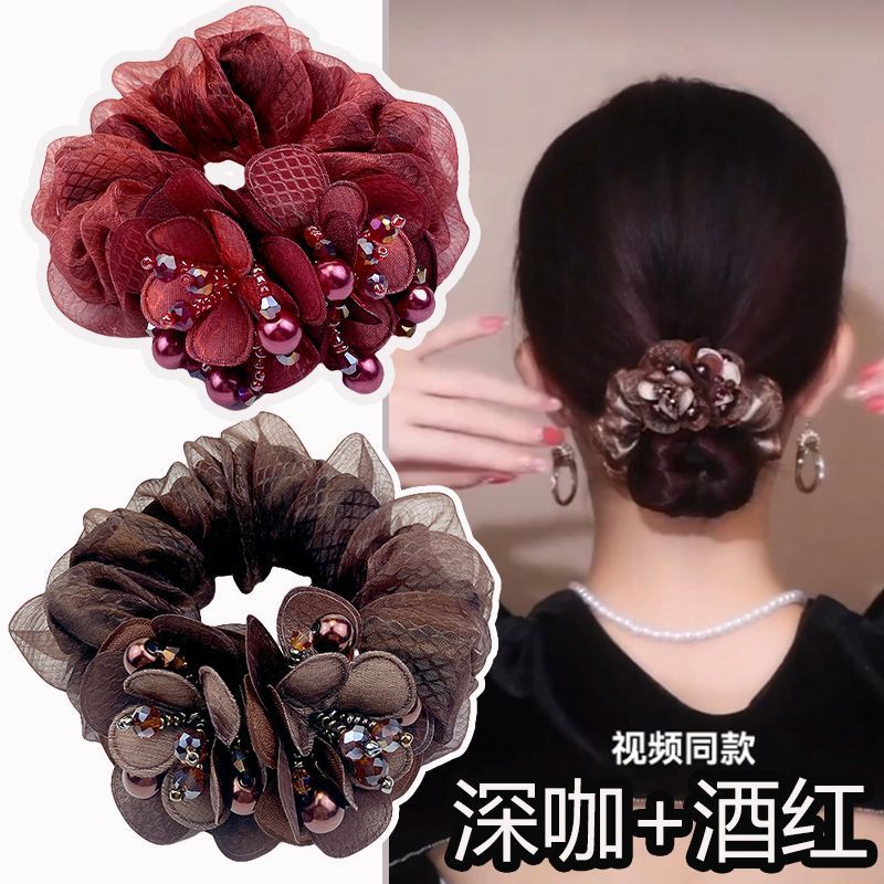 头花丸子头妈妈发圈气质发圈2024网红高级感发饰扎头发的皮筋女夏