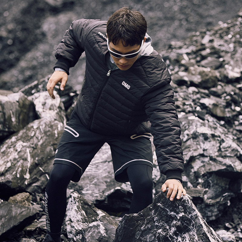 OMG运动 设计感V领羽绒服男士运动外套冬季2023年新款保暖加厚