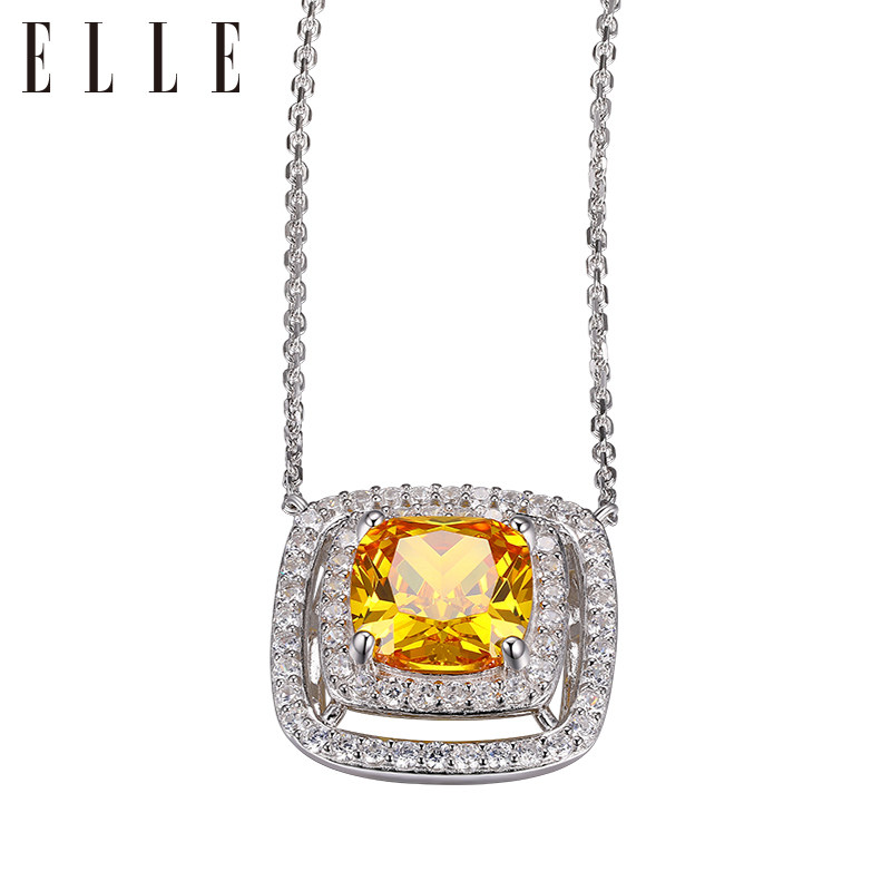 elle黄水晶大颗彩色宝石复古毛衣链 elle饰品项链