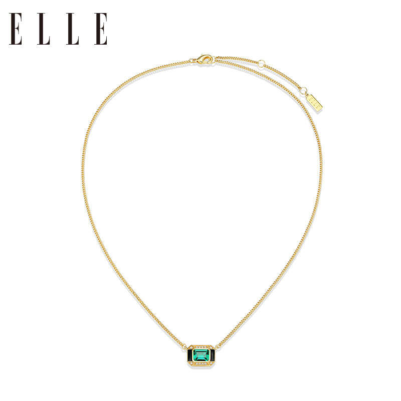 elle祖母绿色彩色宝石高级感锁骨链 elle饰品项链