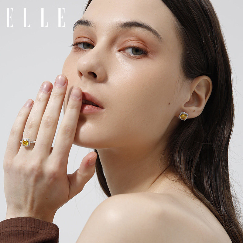 elle黄水晶秋冬新款复古宫廷风耳钉 elle饰品耳钉