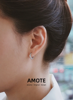 AMOTE 几何形耳环S925银素耳圈无性别耳扣高级ins冷淡风小众耳饰