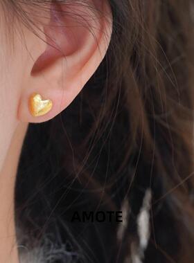 AMOTE《魔法金心》金属磨砂爱心耳钉S925银耳环轻奢百搭高级耳饰