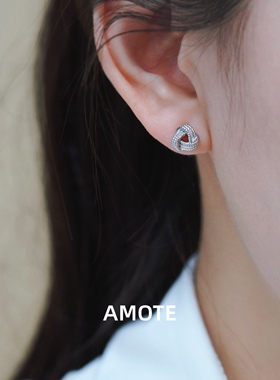 AMOTE绳结缠绕设计S925纯银耳钉