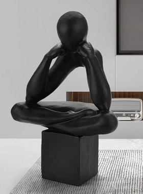 简约抽象黑白思考者人物摆件