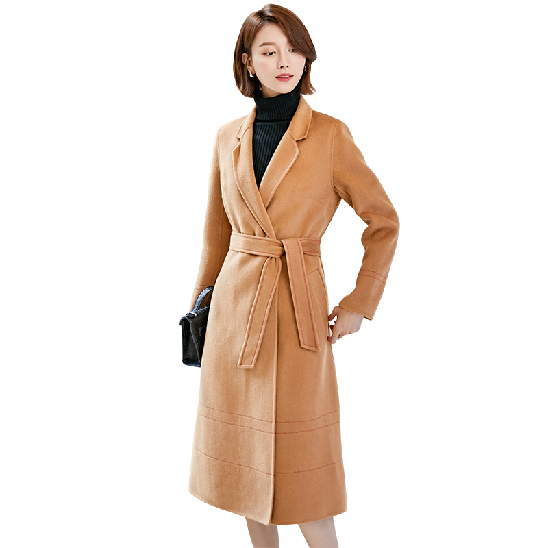 小众设计感秋冬断码加厚纯羊毛双面呢大衣女长款西装领修身