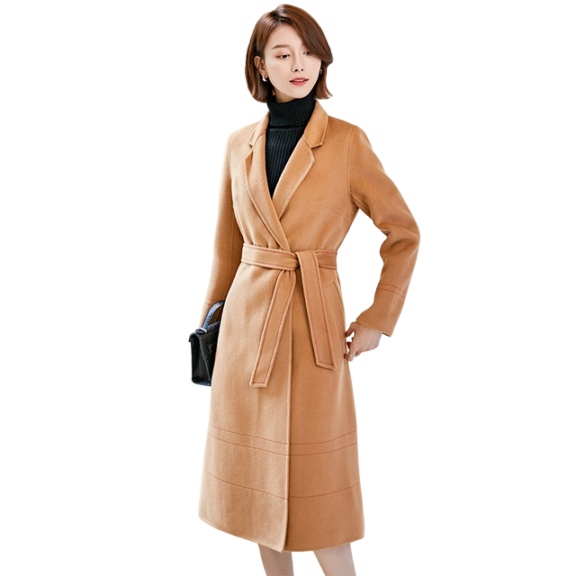 小众设计感秋冬断码加厚纯羊毛双面呢大衣女长款西装领修身