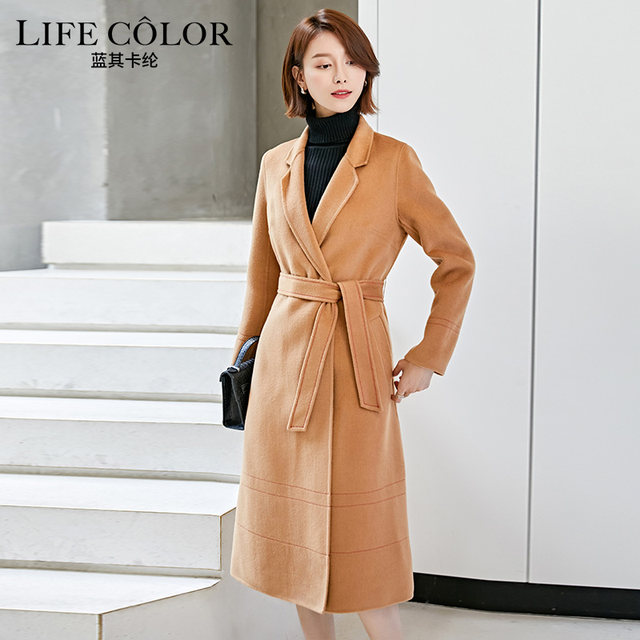 小众设计感秋冬断码加厚纯羊毛双面呢大衣女长款西装领修身