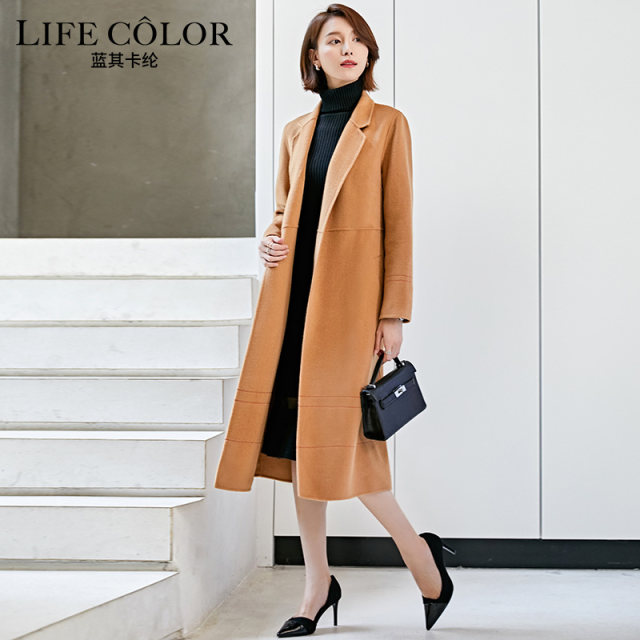 小众设计感秋冬断码加厚纯羊毛双面呢大衣女长款西装领修身