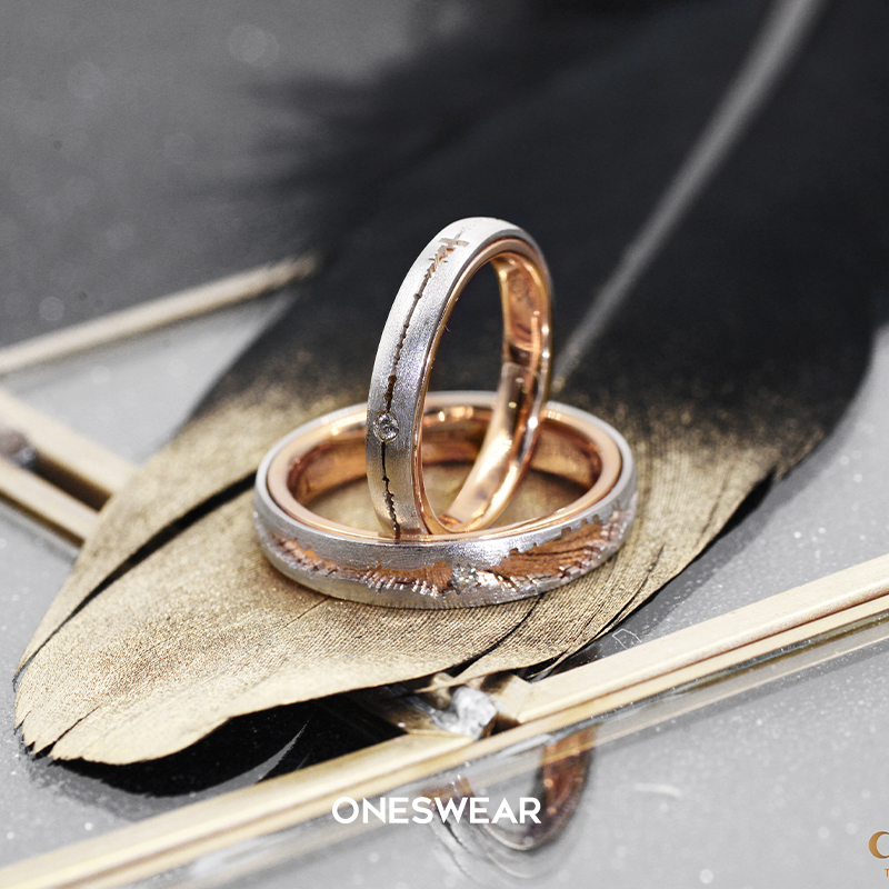 ONE SWEAR/梵誓恋声18K双色金声波语音定制情侣对戒 个性结婚戒指 - 图1