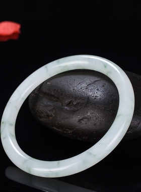 翡翠冰糯种飘花圆条细款玉镯正圆