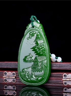 新疆和田碧玉精雕菠菜绿吊坠