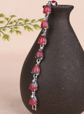 红绿宝玉石手串桃花心型手链